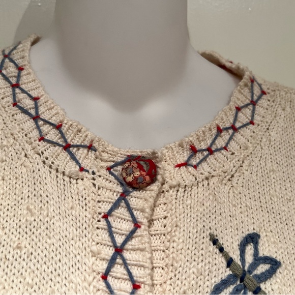 Vintage Susan Bristol Cream Teacher Cardigan Sweater Size M  Hand Embroidered - Picture 4 of 14